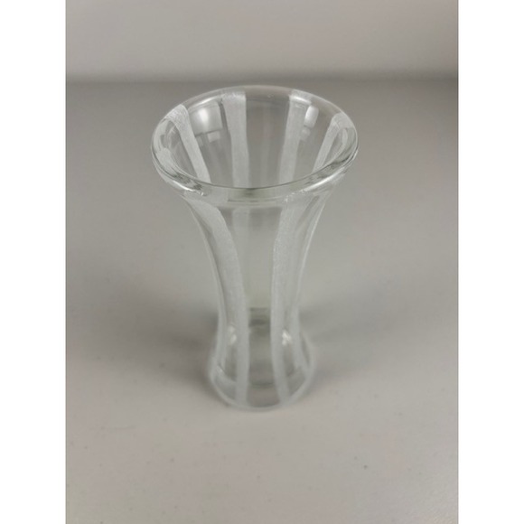 Bormioli Rocco Art Glass 7.5" Etched Vertical Stripes FENCE FLOWER VASE - Picture 3 of 7